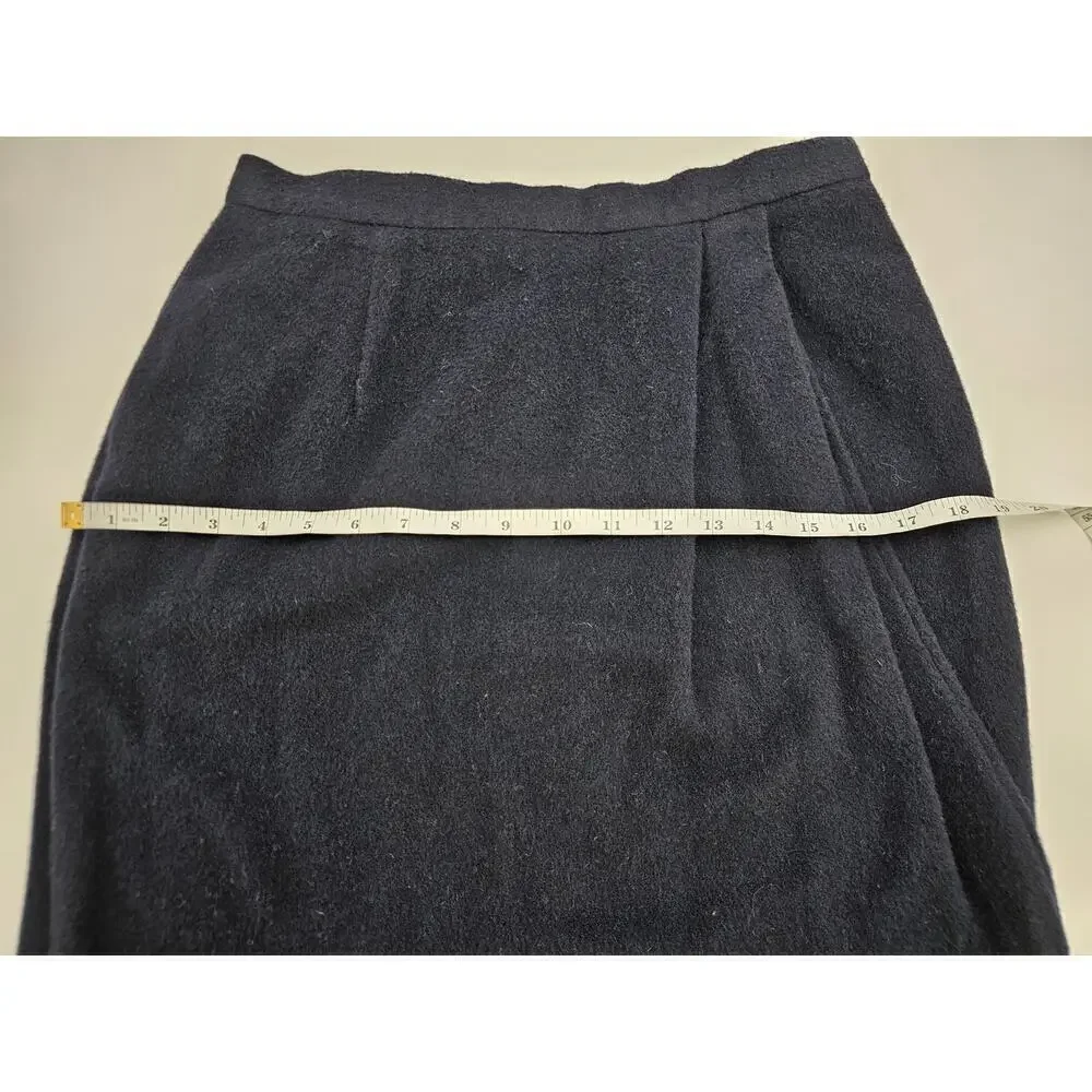 Vintage Theo Miles Women's 10 Navy Blue Wool and Cashmere Fringe Short Skirt